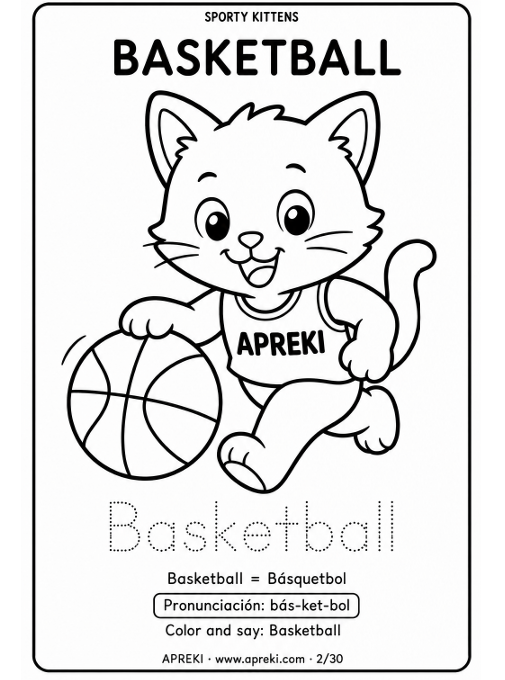 Gatitos Deportistas - Imprimible Colorear Niños