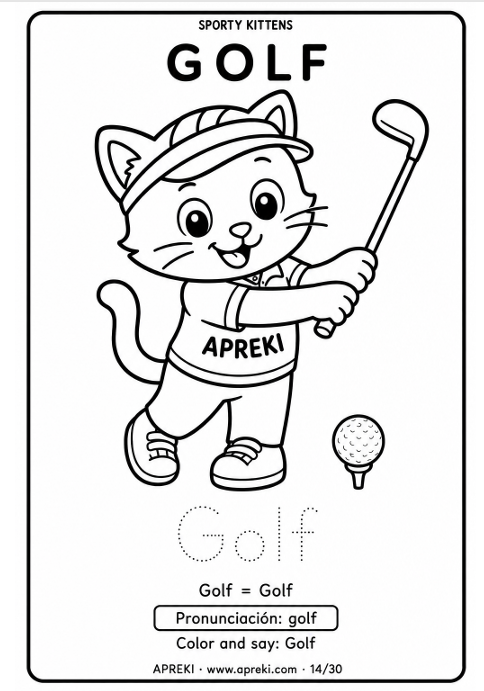 Gatitos Deportistas - Imprimible Colorear Niños