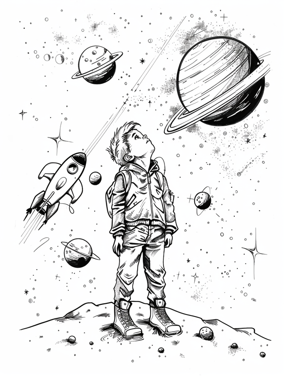 Niños en el Espacio - Imprimible Colorear 150 Pág